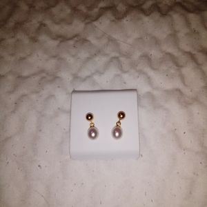 14k YELLOW GOLD PEARL EARRINGS REAL!!!